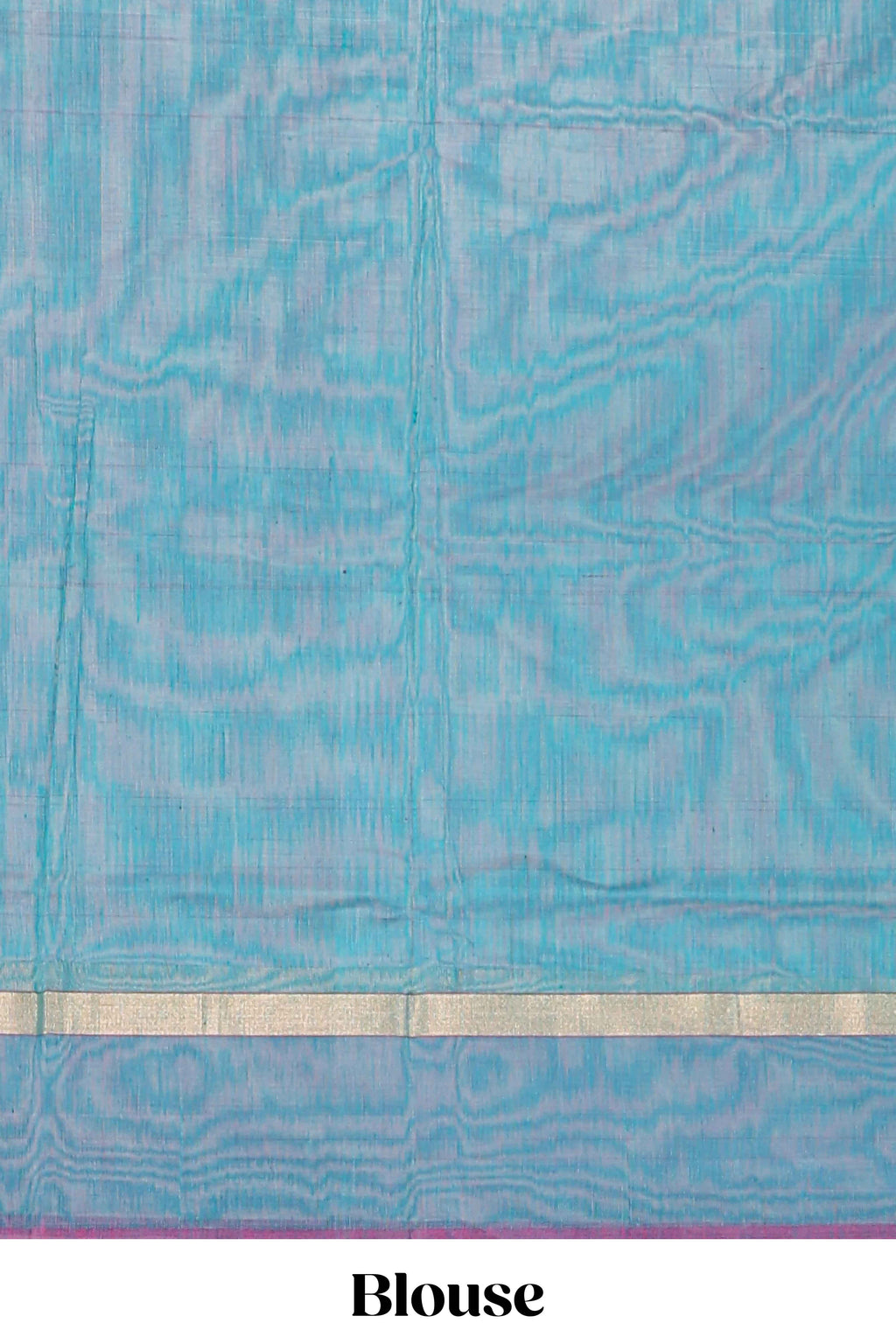 Teal blue striped shades plain design ikkat cotton saree with self zari pallu and matching blouse