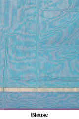 Teal blue striped shades plain design ikkat cotton saree with self zari pallu and matching blouse