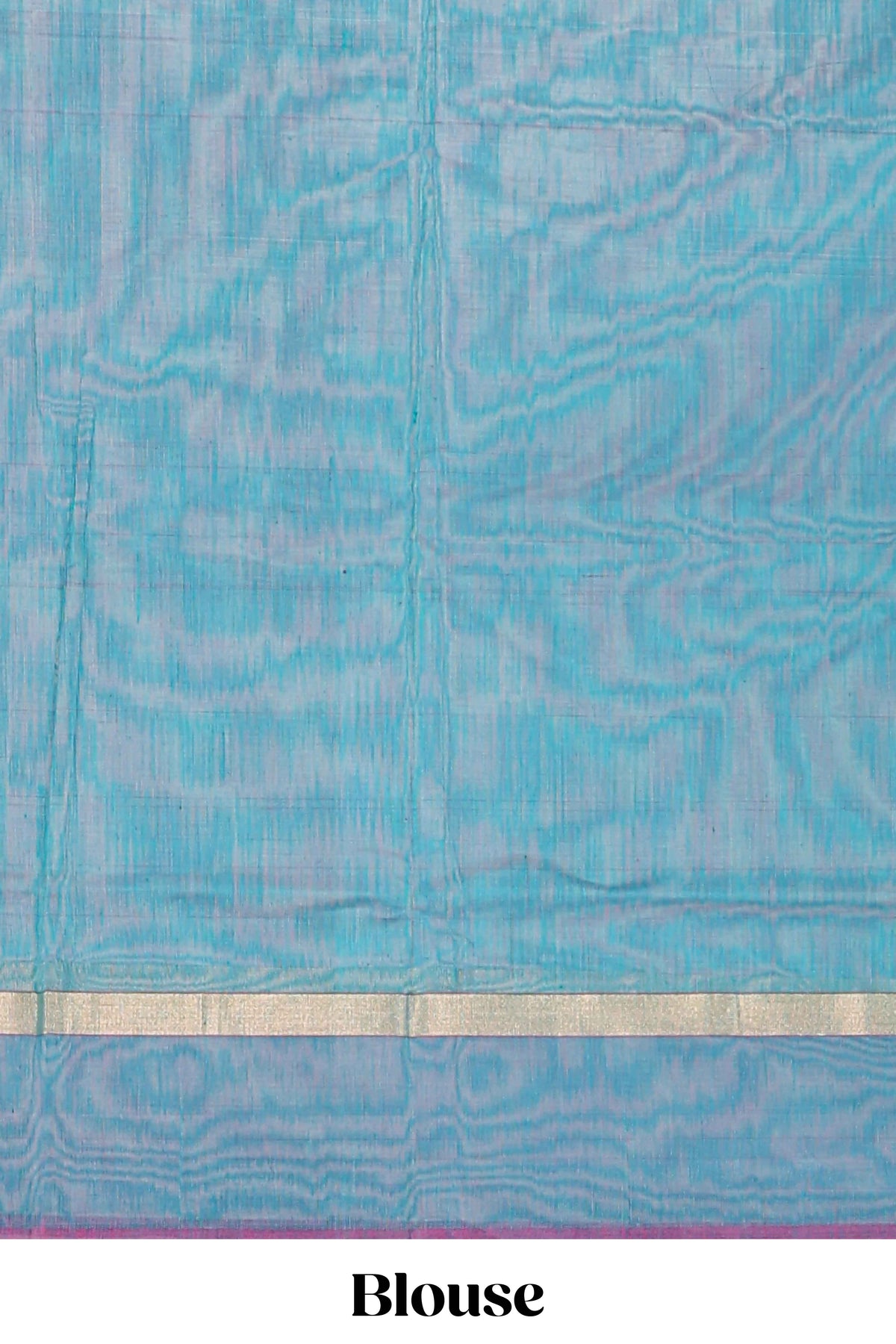 Teal blue striped shades plain design ikkat cotton saree with self zari pallu and matching blouse