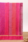 Pink striped shades plain design ikkat cotton saree with self zari pallu and matching blouse