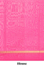 Pink striped shades plain design ikkat cotton saree with self zari pallu and matching blouse