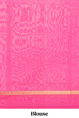 Pink striped shades plain design ikkat cotton saree with self zari pallu and matching blouse