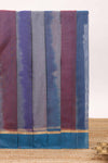 Multicolor striped shades plain design ikkat cotton saree with self zari pallu and matching blouse