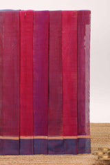 Red striped shades plain design ikkat cotton saree with self zari pallu and matching blouse