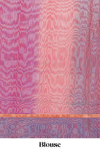 Red striped shades plain design ikkat cotton saree with self zari pallu and matching blouse