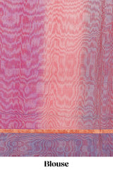 Red striped shades plain design ikkat cotton saree with self zari pallu and matching blouse