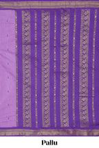 Lavender motifs design kalyani cotton saree with contrast border and striped pattern pallu