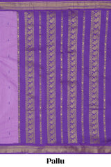 Lavender motifs design kalyani cotton saree with contrast border and striped pattern pallu