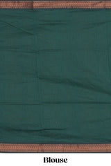 Green motifs design kalyani cotton saree with contrast border and striped pattern pallu