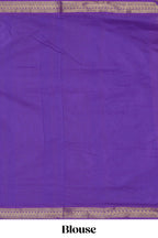 Blue motifs design kalyani cotton saree with contrast border and striped pattern pallu