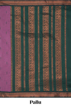 Purple motifs design kalyani cotton saree with contrast border and striped pattern pallu