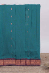 Green motifs design kalyani cotton saree with contrast border and striped pattern pallu
