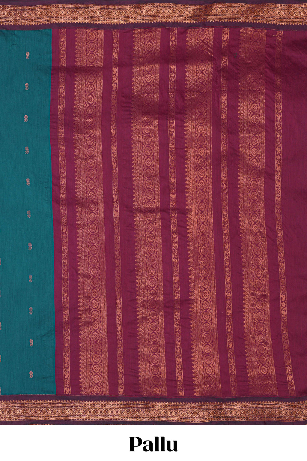 Green motifs design kalyani cotton saree with contrast border and striped pattern pallu