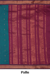 Green motifs design kalyani cotton saree with contrast border and striped pattern pallu
