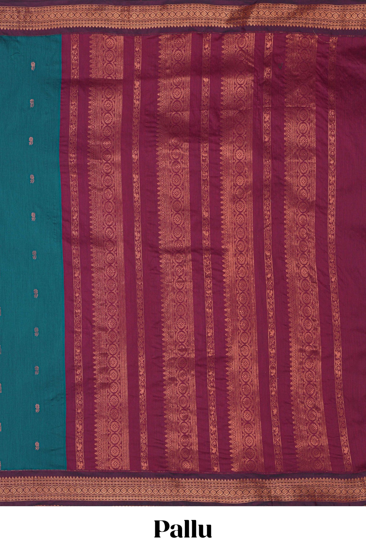 Green motifs design kalyani cotton saree with contrast border and striped pattern pallu