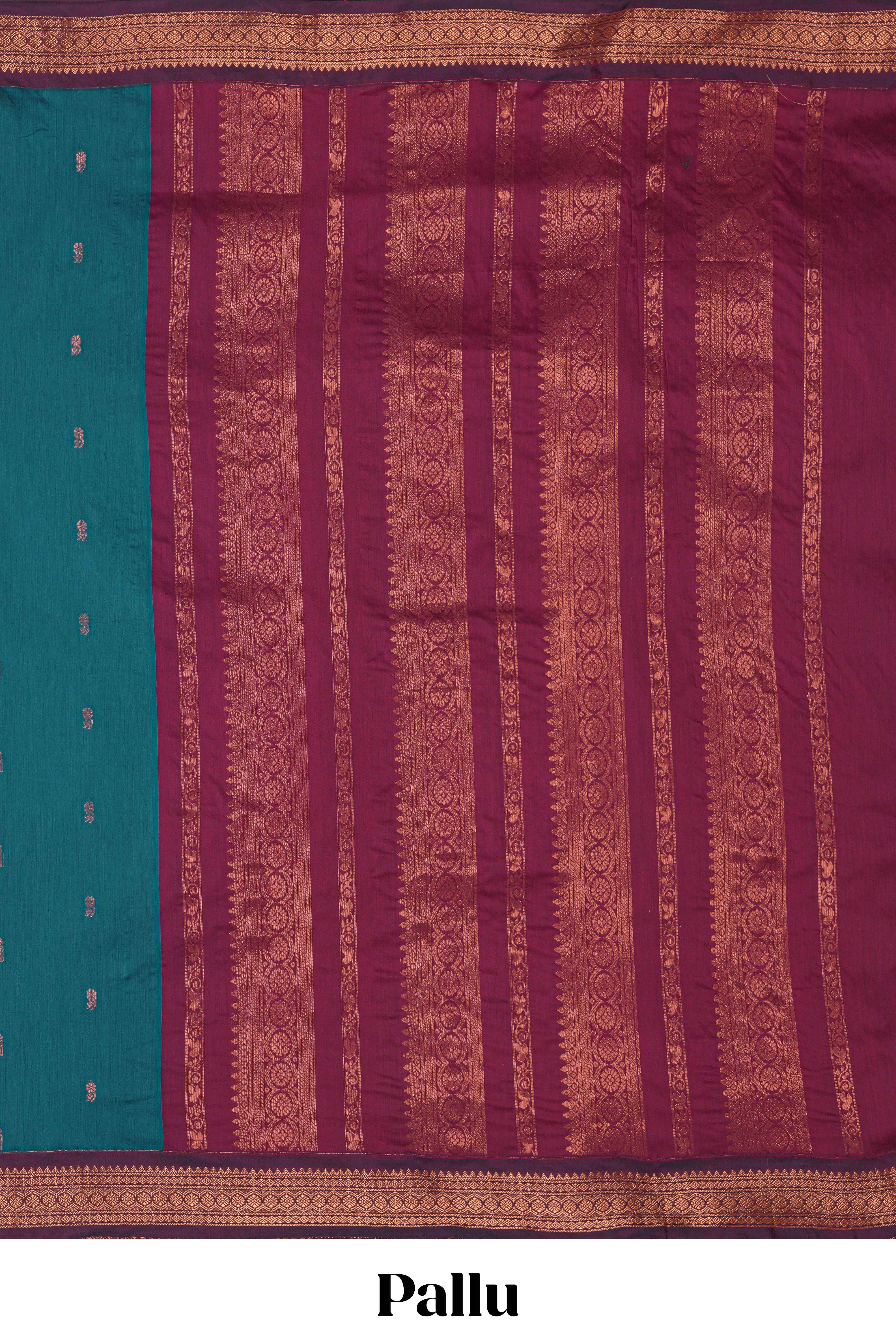 Green motifs design kalyani cotton saree with contrast border and striped pattern pallu