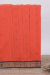 Orange motifs design kalyani cotton saree with contrast border and striped pattern pallu