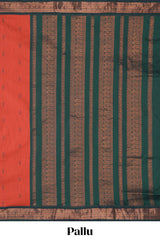Orange motifs design kalyani cotton saree with contrast border and striped pattern pallu