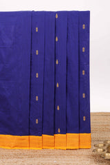 Dark blue butta designed kalyani cotton saree with contrast border and zari designed pallu with plain blouse
