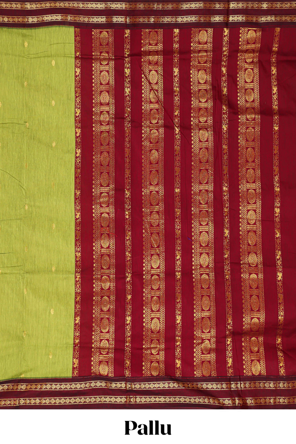 Green butta designed kalyani cotton saree with contrast border and zari designed pallu with plain blouse