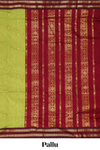 Green butta designed kalyani cotton saree with contrast border and zari designed pallu with plain blouse