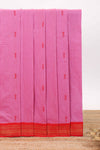 Pink butta designed kalyani cotton saree with contrast border and zari designed pallu with plain blouse