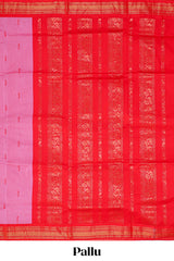 Pink butta designed kalyani cotton saree with contrast border and zari designed pallu with plain blouse