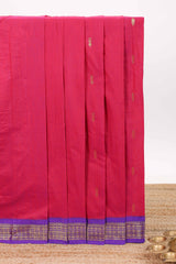 Rani pink butta designed kalyani cotton saree with contrast border and plain blouse
