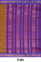 Mustard brown butta designed kalyani cotton saree with contrast border and plain blouse