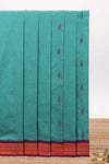 Teal blue butta designed kalyani cotton saree with contrast border and plain blouse