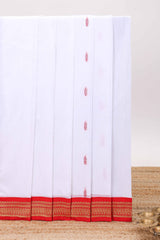 White butta designed kalyani cotton saree with contrast border and plain blouse