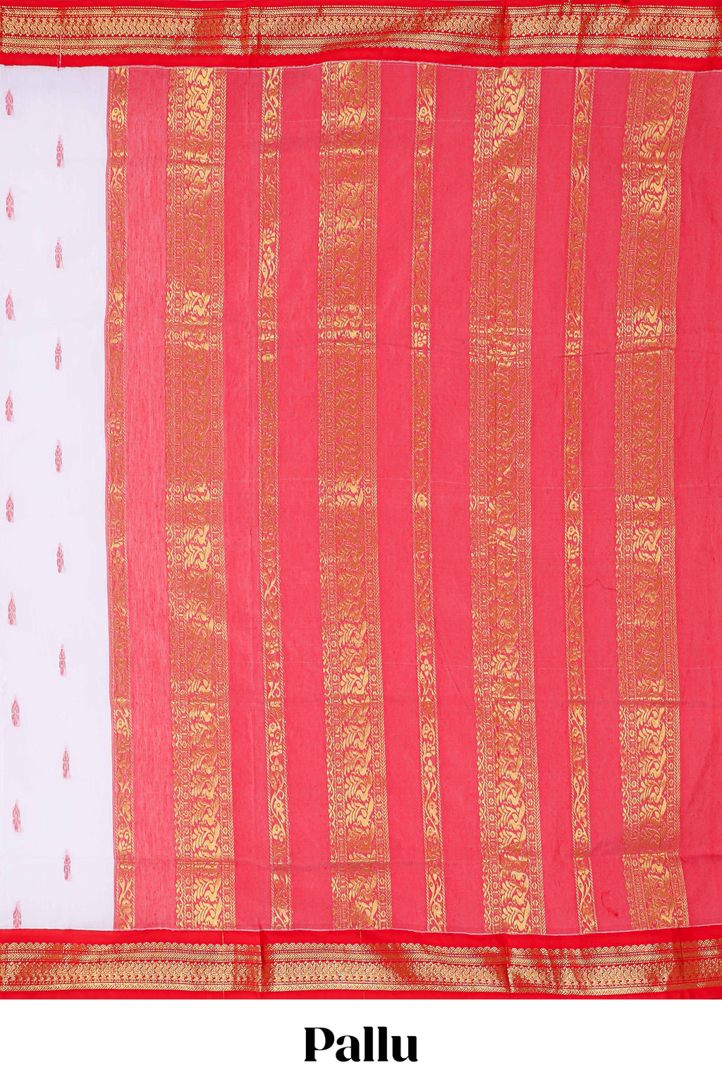 White butta designed kalyani cotton saree with contrast border and plain blouse