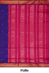 Ink blue designed kalyani cotton saree with contrast border and plain blouse