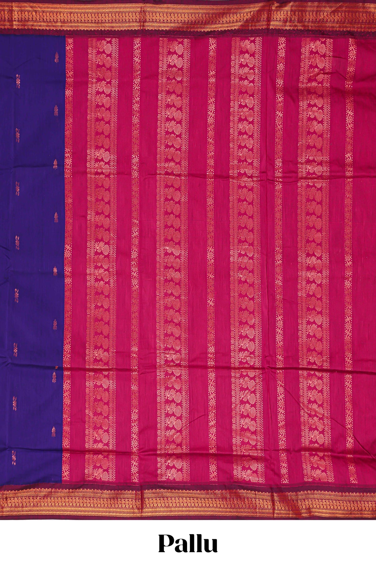 Ink blue designed kalyani cotton saree with contrast border and plain blouse