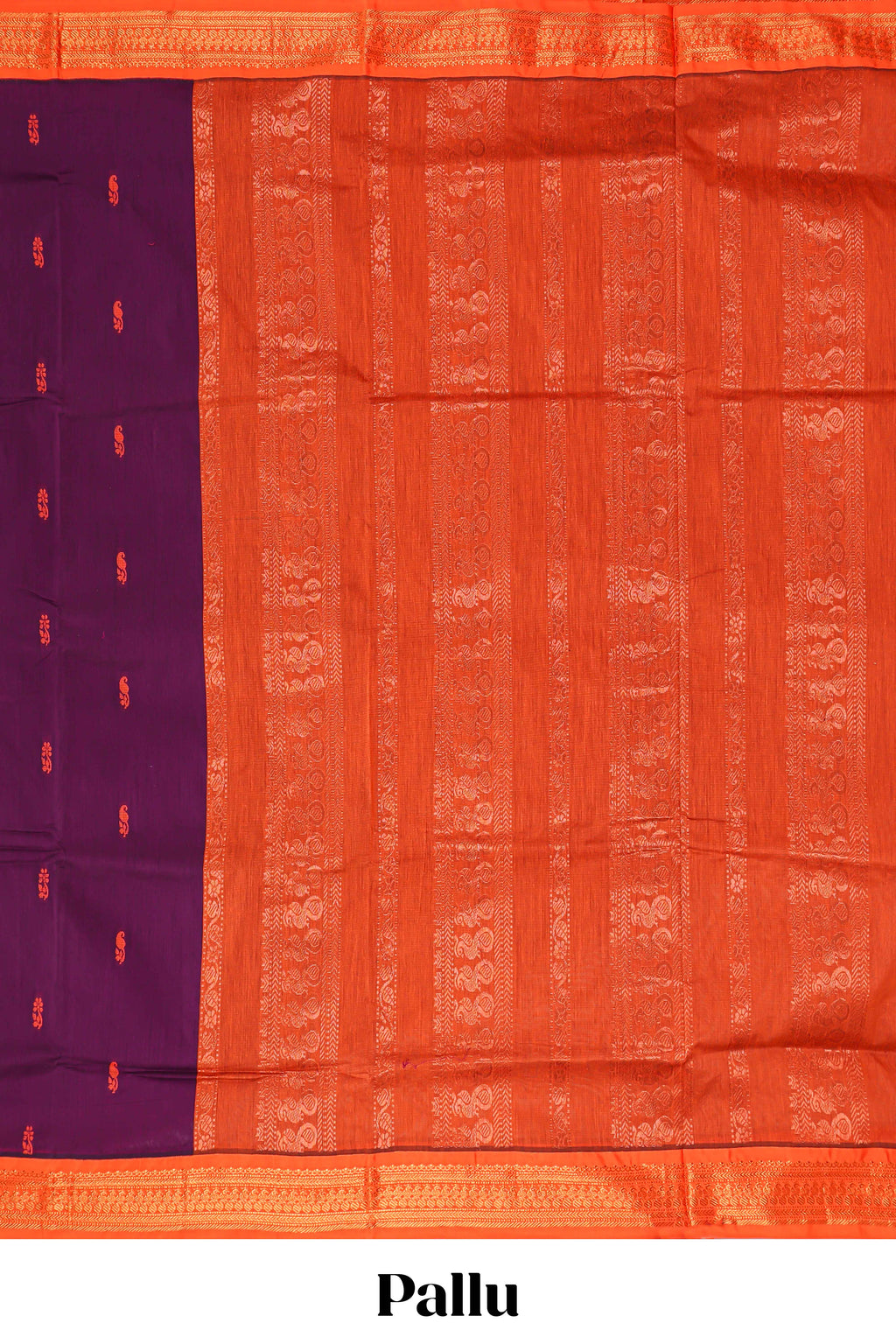 Purple designed kalyani cotton saree with contrast border and plain blouse