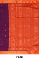 Purple designed kalyani cotton saree with contrast border and plain blouse
