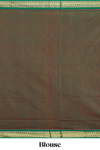 Peach bird motifs design kalyani cotton saree with contrast border and zari striped pallu