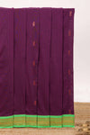 Purple floral motifs design kalyani cotton saree with contrast border and zari striped pallu