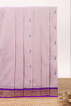 Light lavender floral motifs design kalyani cotton saree with contrast border and zari striped pallu