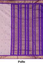Light lavender floral motifs design kalyani cotton saree with contrast border and zari striped pallu