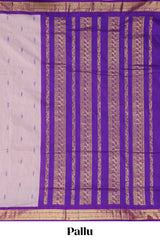 Light lavender floral motifs design kalyani cotton saree with contrast border and zari striped pallu