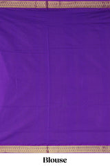 Light lavender floral motifs design kalyani cotton saree with contrast border and zari striped pallu