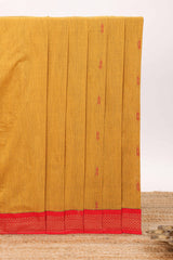 Golden mustard floral motifs design kalyani cotton saree with contrast border and blouse