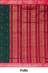 Dark green floral motifs design kalyani cotton saree with contrast border and blouse