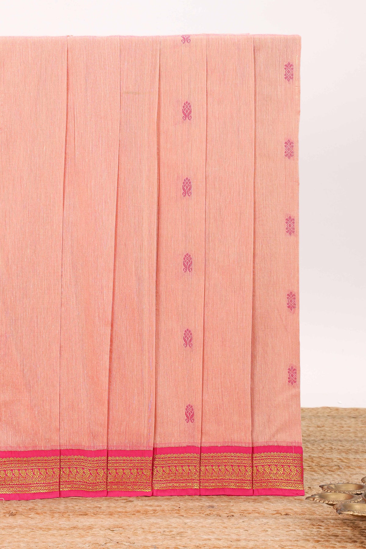Peach floral motifs design kalyani cotton saree with contrast border and blouse