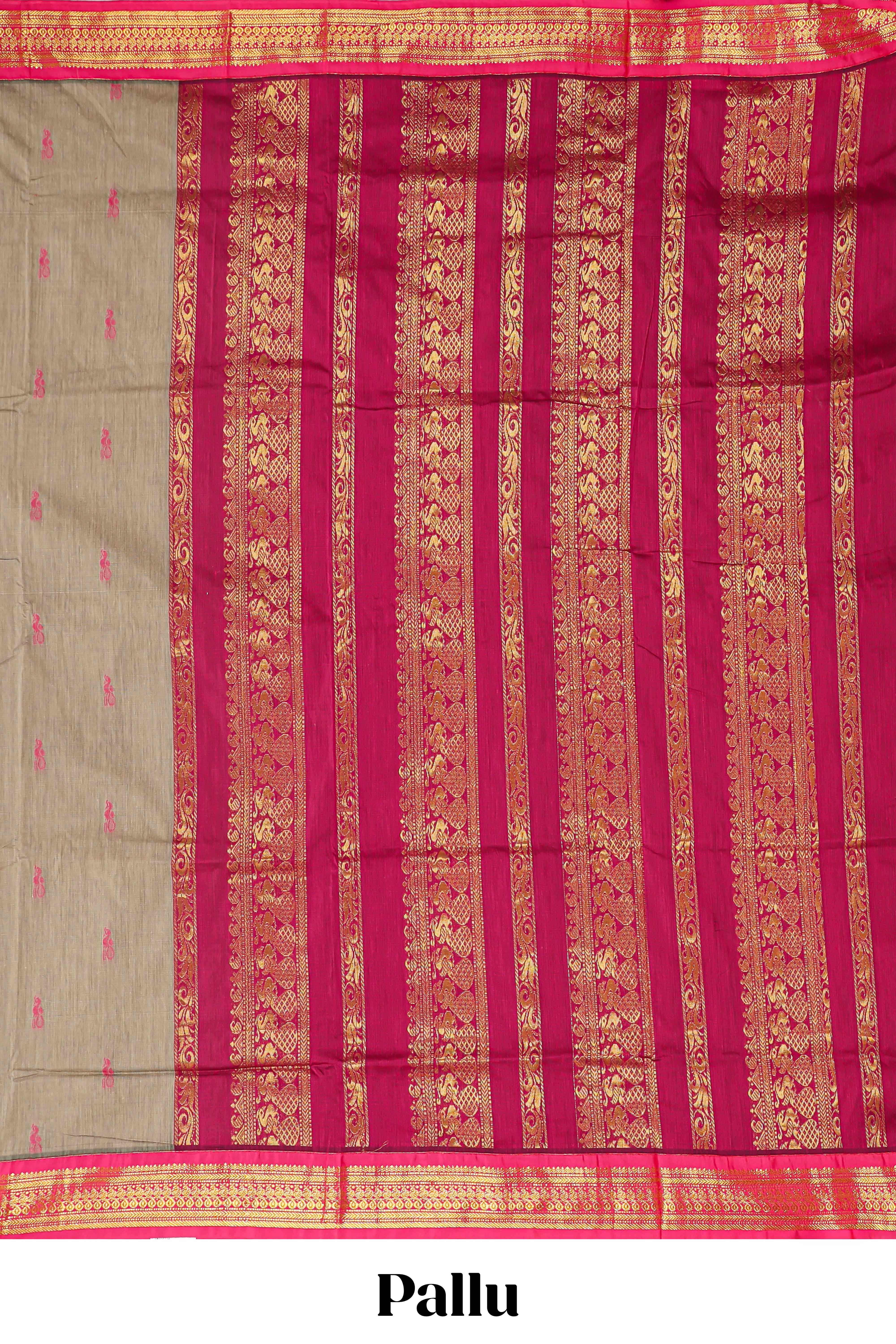 Sand beige bird motifs design kalyani cotton saree with contrast border and blouse