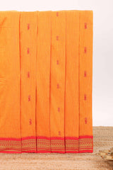 Orange floral motifs design kalyani cotton saree with contrast border and blouse