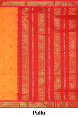 Orange floral motifs design kalyani cotton saree with contrast border and blouse