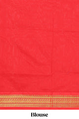 Orange floral motifs design kalyani cotton saree with contrast border and blouse