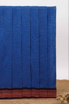 Blue checked design kalyani cotton saree with contrast border and striped blouse